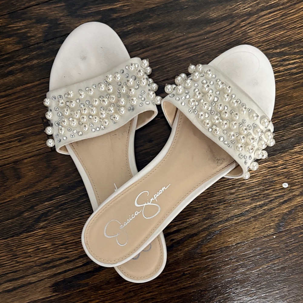 Jessica Simpson Pearl Embellished Sandals - Cream